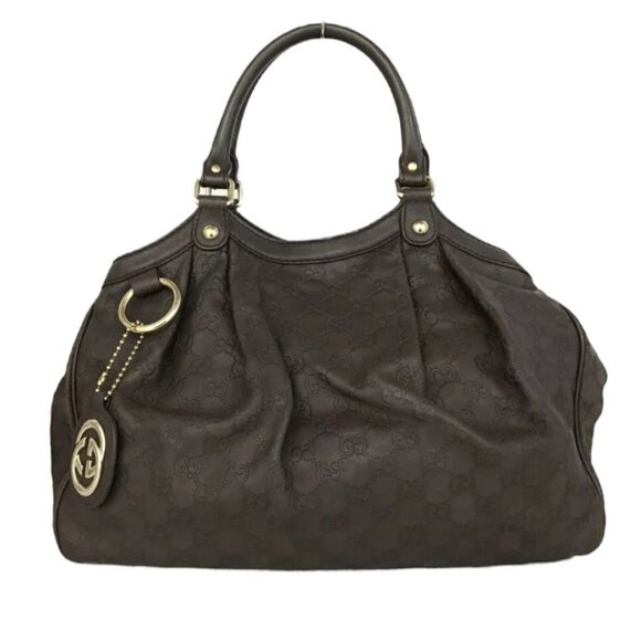 GUCCI: GUCCISsima Sukey GG Logo Tote Hand Bag Brown #1387 - Picture 5 of 11